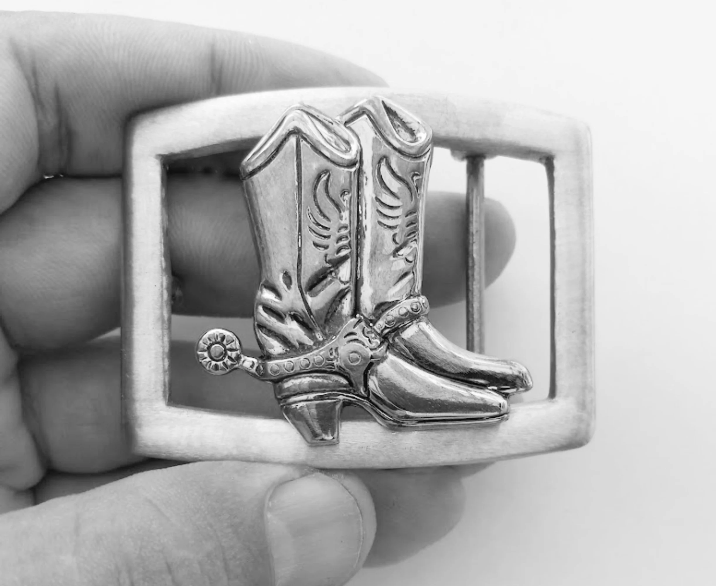 Sterling silver belt buckle cowboy boots design blackened .925 stamped - €290,92 EUR