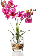 Jusdreen 1 Pcs Glass Vase Artificial Orchid Flower Bonsai Vivid Phalaenopsis Flo - $28.43