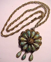 Egyptian Revival Turquoise Pendant 3 Appendages on Chain - £264.68 GBP