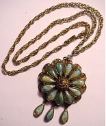 Egyptian Revival Turquoise Pendant 3 Appendages on Chain - £266.04 GBP
