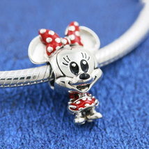 925 Sterling Silver Disney Minnie Charm Bead with Red Enamel Charm Bead - $16.66