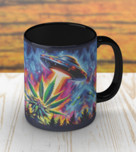 Alien Harvest:UFO Beaming Up Cannabis Plants Marijuana Weed 420 Ceramic Mug 15oz - $12.86