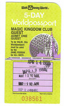 1992 Magic Kingdom Club Walt Disney World 5 day worldpassport Used Adult Ticket - £32.68 GBP