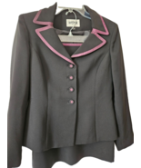 Kasper Womens 2 Piece Skirt Blazer Set Size 4P Black W/ Purple Trim Poly... - $29.72