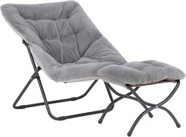 Comfy Saucer Chair With Ottoman, Oversized Folding Faux Fur Chair, Dorm Rooms - £89.33 GBP