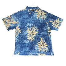 Caribbean Joe Shirt Adult XXL Silk Blue Yellow Palm Hawaiian Button Camp Casual - £17.63 GBP