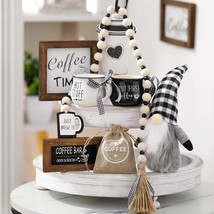 8 Pieces Coffee Bar Decor Sign Farmhouse Tiered Tray Decors,Coffee Wooden Sign - £28.96 GBP