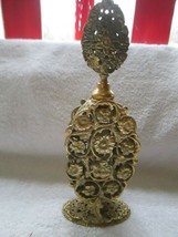 Stylebuilt metal perfume bottle-8 1/2&quot;-beautiful flower decor-brass plate? - $65.00