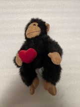 Russ Berrie Kisses Monkey Chimpanzee Plush Stuffed Animal Red Heart Toy 9” - £6.86 GBP