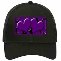 Purple Black Giraffe Purple Centered Hearts Novelty Black Mesh License Plate Hat - £23.16 GBP