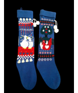 Vintage Christmas Stockings Pair Blue Country Geese Goose Ducks Chickens... - $1,315.08 MXN