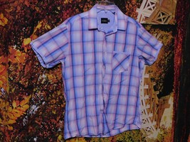 MEN&#39;S SHORT SLEEVE BUTTONUP CHECKED SHIRT BY PARC 81 / SIZE M (15 1/2-16) - £6.38 GBP