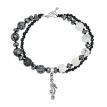 Oceans Elegance Seahorse and Black and White Mixed Stone Double Strand Bracelet - £15.46 GBP