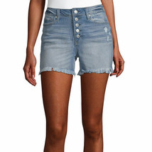 Vanilla Star Women&#39;s Juniors Denim Hi-Rise Shorts Size 1 Light Wash 5 Button - £19.45 GBP