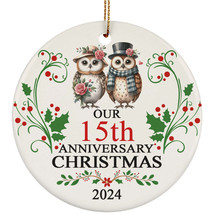 Cute Owl Bird Couple Love 15th Anniversary 2024 Ornament Gift 15 Years Christmas - £11.82 GBP