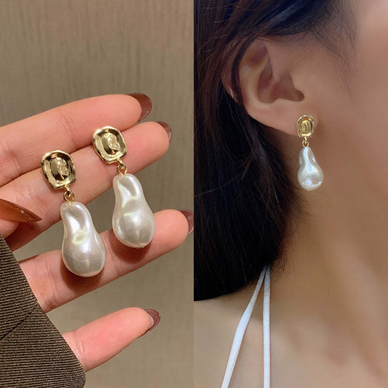 S925银针复古时尚巴洛克风耳钉简约不规则珍珠耳环时尚耳饰品4594 - $0.35