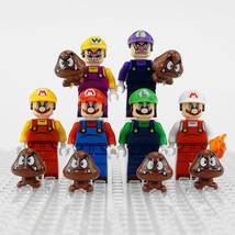 6pcs Super Mario Luigi Wario Waluigi and Goombas Video Game Minifigures Toys - £13.31 GBP
