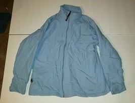 Vintage LL Bean Women&#39;s Sz Large Waterproof Zip Hood Rain Jacket Coat Baby Blue - £31.31 GBP
