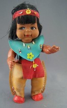 Vintage Native American Indian Doll Toy Beaded Ethnic Costume 8.5&quot; Tall - £19.46 GBP