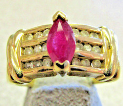 Estate 14k Yellow Gold Over Marquise Ruby &amp; Diamond Engagement Ring 2.50Ct - £74.36 GBP