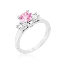 Silvertone Rhodium Plated Brass Pink Round Cubic Zirconia Triplet Ring - $20.40