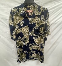 CARIBBEAN JOE Dark Blue with Palm Trees Tropical Button Down Shirt Medium - $285.10 MXN