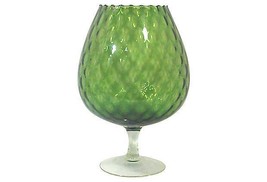 Mid-Century Optic Green Glass Pedestal Bowl Compote - $199.00