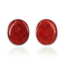 Simply Boho Oval Red Coral Sterling Silver Stud Earrings - £11.86 GBP