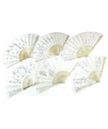 6 WHITE WEDDING FABRIC LACE HELD HAND FANS novelty 9 inch fan BRIDE acce... - £9.65 GBP