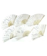 6 WHITE WEDDING FABRIC LACE HELD HAND FANS novelty 9 inch fan BRIDE acce... - $12.34