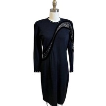 VTG 1980s Antonella Preve NY Black Sweater Dress LBD Beaded Lace Rhinest... - $138.59