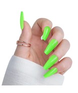 Green Press on Nails Long Square Solid, Glossy Acrylic Extra Long Fake N... - $17.64 CAD