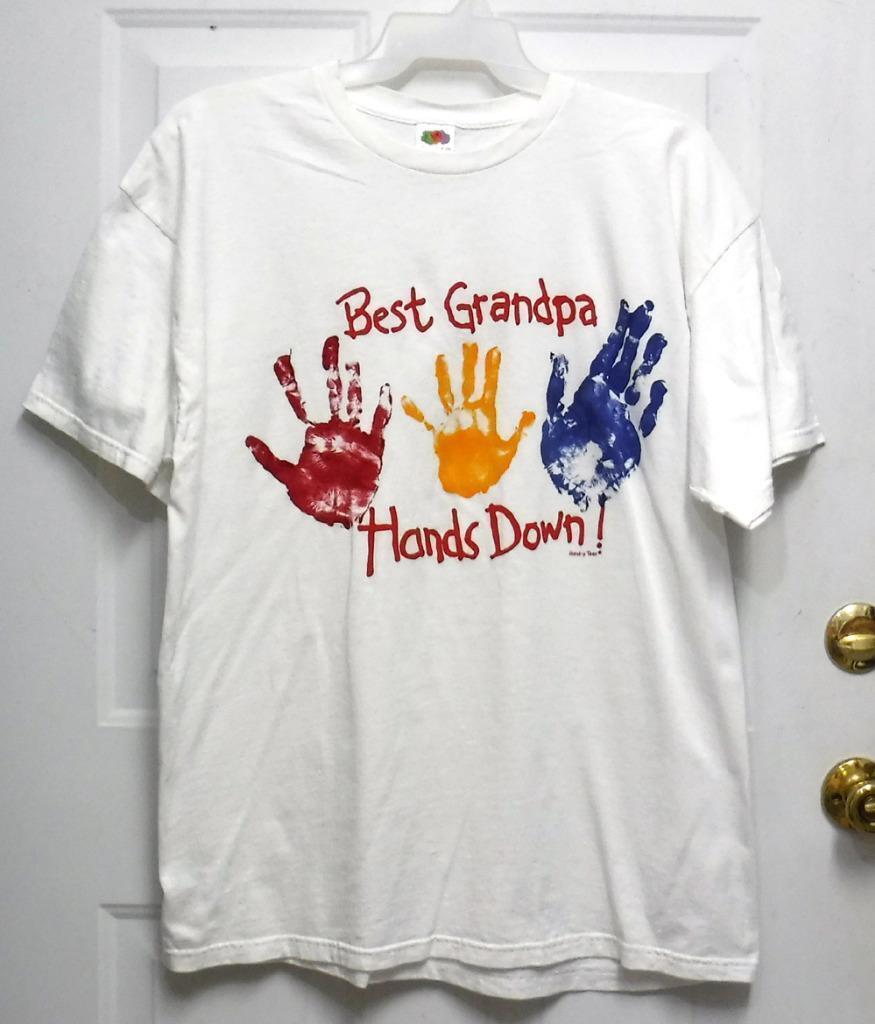 New Fruit of the Loom 2XL Mens White Graphic Hands Grandpa SS Cotton Tee T Shirt - £10.39 GBP