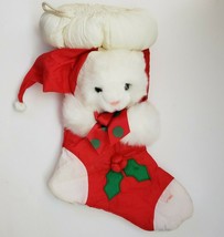 Santa White Stuffed Cat Red nylon Christmas stocking 16&#39;&#39; Korea - £14.70 GBP