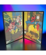 Vintage Walt Disney Santa,Mickey,Minnie Mouse Stained Glass Seriglass Wi... - $39.69