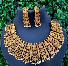Bollywood Style Indian Gold Plated Pearl Kasu South Choker Necklace Jewelry Set - £45.45 GBP