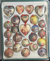 VTG TRIM A HOME Kmart Paper Mache Holiday Ornaments Santa Set of 24 Balls/Hearts - £18.16 GBP