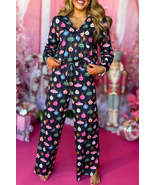 Navy Blue Colorful Christmas Lights Print Shirt and Pants Pajama Set - $60.94