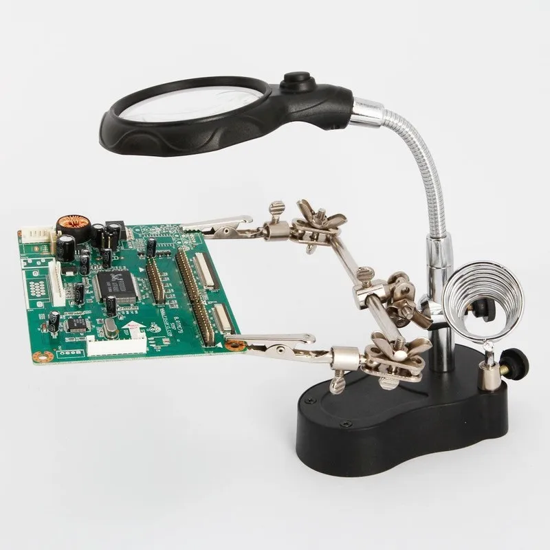 Magnifying gles 12X 3rd Helping Hand Clip Clamp LED Soldering  Stand Magnifier W - £131.54 GBP