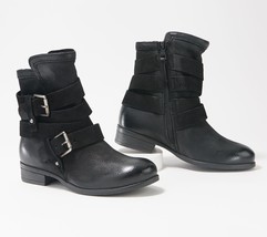 Miz Mooz Leather Buckle Wide Width Ankle Boots -Shane in Black - £146.84 GBP