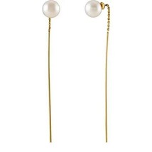 Cultured Freshwater Pearl Threader Earrings in 14k Yellow, Rose or White Gold - £230.48 GBP+