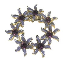 Wreath Brooch Silvertone 1.25 Inch Pin Flower Purple Enamel Flower Rhine... - $19.79