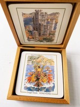 Coasters in decorative wooden box 6 Piece Vintage Dragon Boats Scenic Ho... - $29.69