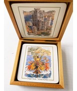 Coasters in decorative wooden box 6 Piece Vintage Dragon Boats Scenic Ho... - £23.29 GBP