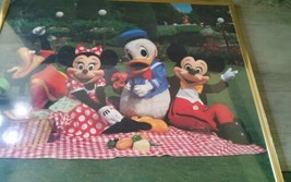 Vintage Disney Mickey Mouse And Friends Poster Framed 20x16 Picnic Minni... - $37.05