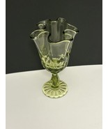 Vtg MCM Fenton Art Glass Colonial Green Thumbprint Handkerchief  Vase Ru... - £10.00 GBP