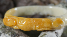 6" Hand-Carved Orange &amp; White Jade Oval-Shaped Bangle Bracelet (24.2 grams) - $174.55