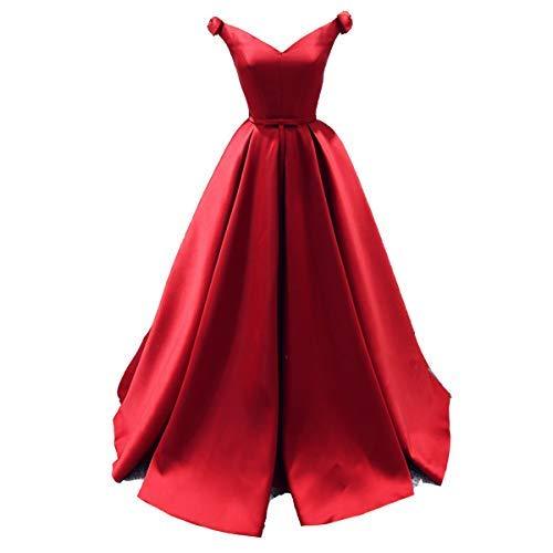 Off The Shoulder V Neck Long Formal Prom Evening Dresses Party Gowns Red US 2