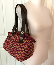 Echo Bag Leather &amp; Silk Retro Geometric Print Pink Brown Orange Shoulder... - £23.73 GBP