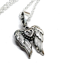 Angel Wings Heart 18&quot; Necklace Pendant Guardian Archangel 925 Sterling Silver - £18.62 GBP